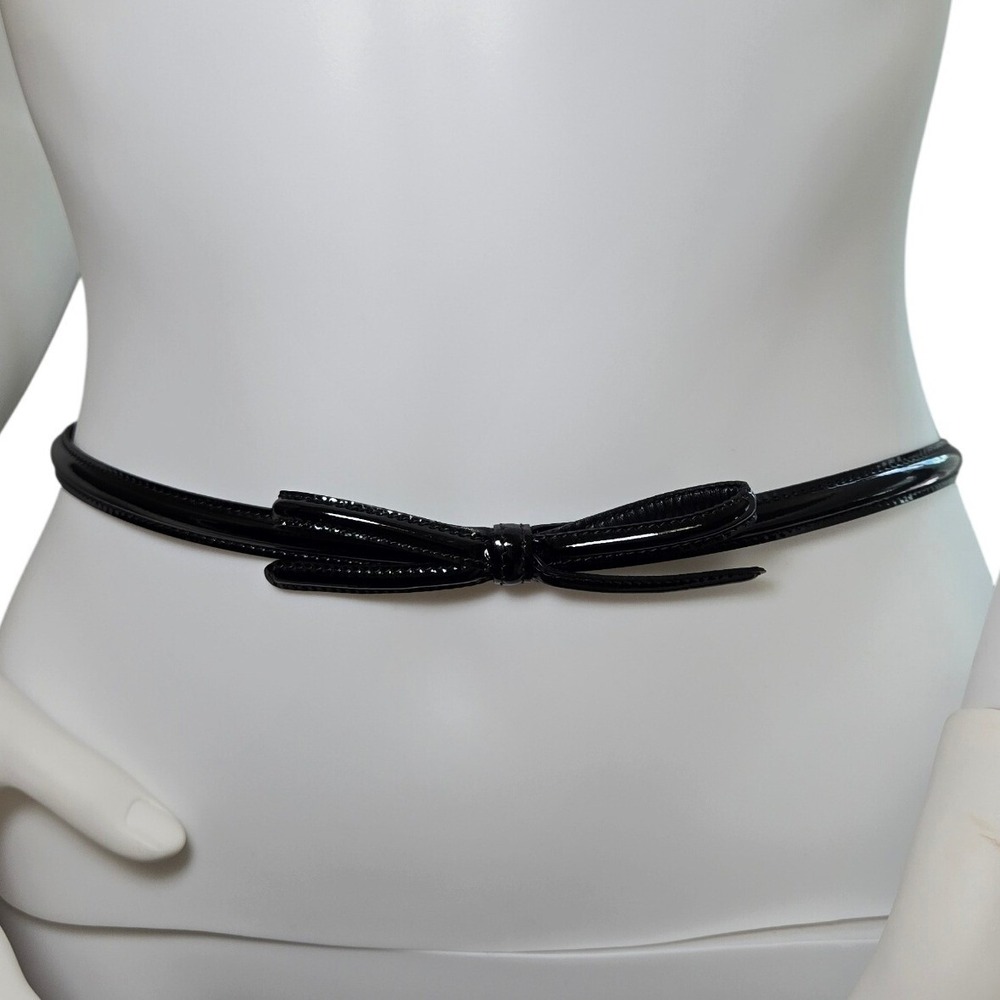Prada Womens Black Patent Leather Skinny Bow Belt Silver Buckle Italy 27-30in